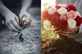 Руки садовода вносят биогумус в почву цветника