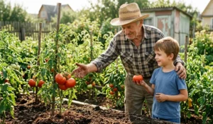 дедушка показывает как безопасно вырастить фрукты на биогумусе