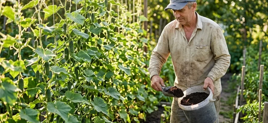 огородник с ведром биогумуса