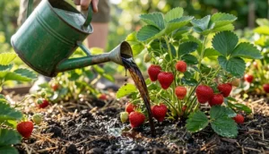 полив клубники из лейки биогумусом