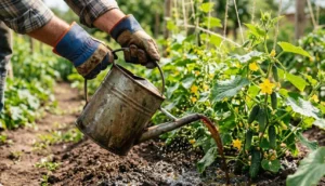 разводите водой и поливайте огурцы биогумусом