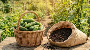 созревшие огурцы на биогумусе