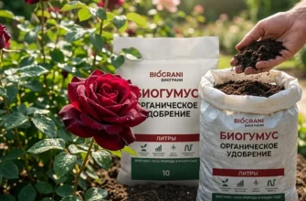 цветущая роза и мешок биогумуса