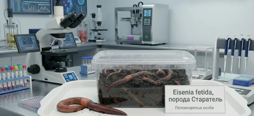 лабораторный контейнер с червями Eisenia fetida