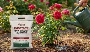 полив розы жидким биогумусом из лейки