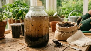 приготовление вытяжки — банка с биогумусом и водой